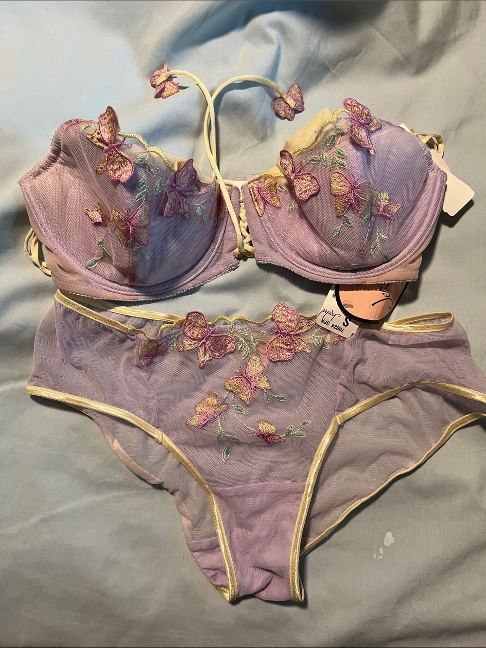 Jezebel Lavender Butterfly Embroidered Bra & Brief Set